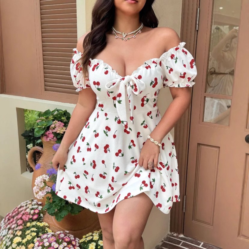 Off Shoulder Puff Sleeve Sundress - Summer Woman Dress Floral Print Off
