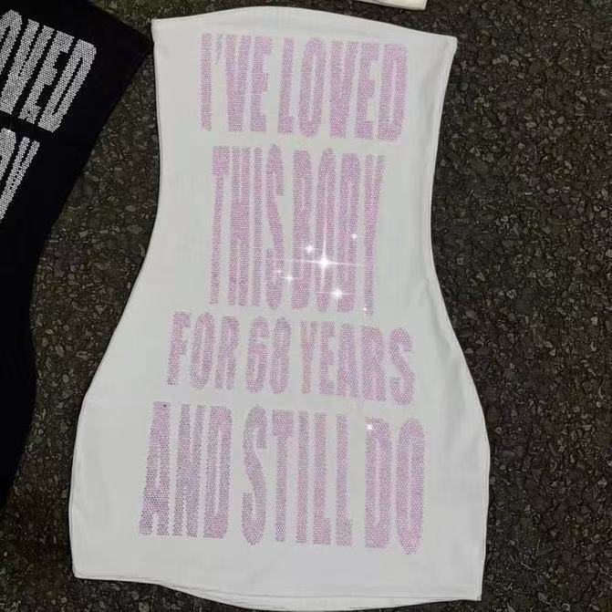 Sparkly Rhinestone Slogan Tube - Sparkly Rhinestone Club Party Dress recension och pris