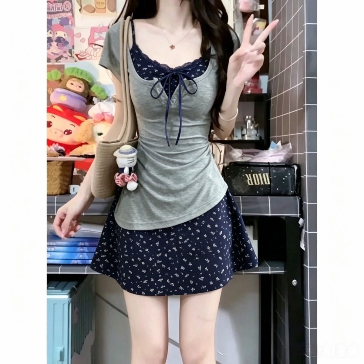Women's French Graceful Slim L - Korean Style A Line Shirt Dress recension och pris