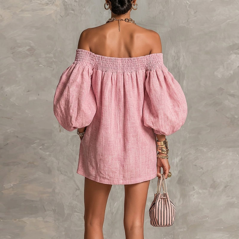 Women's Solid Off Shoulder New - Off Shoulder Puff Sleeve Sundress recension och pris