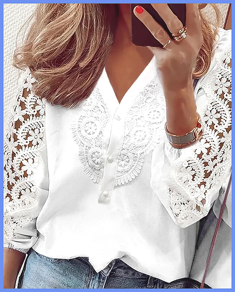 Elegant White Lace Hollow Pane - Blouses recension och pris