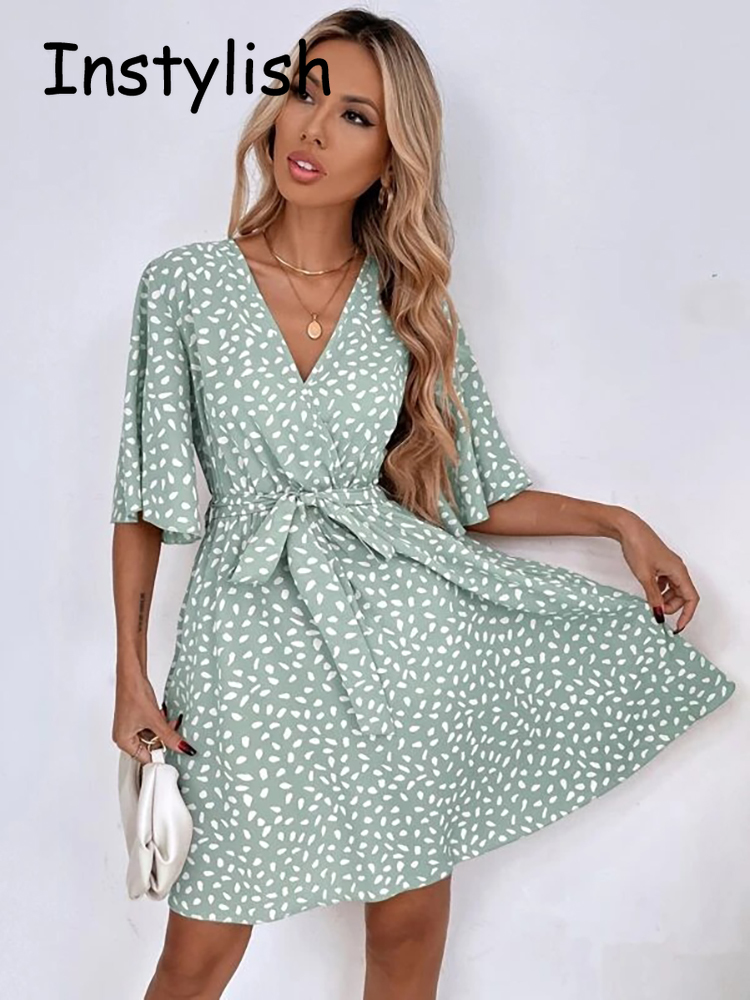 Casual Dot Print Mini Dress wi - French Vintage Floral Midi Dress recension och pris