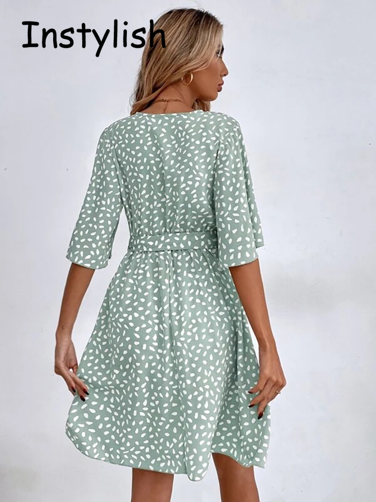 Casual Dot Print Mini Dress wi - French Vintage Floral Midi Dress recension och pris