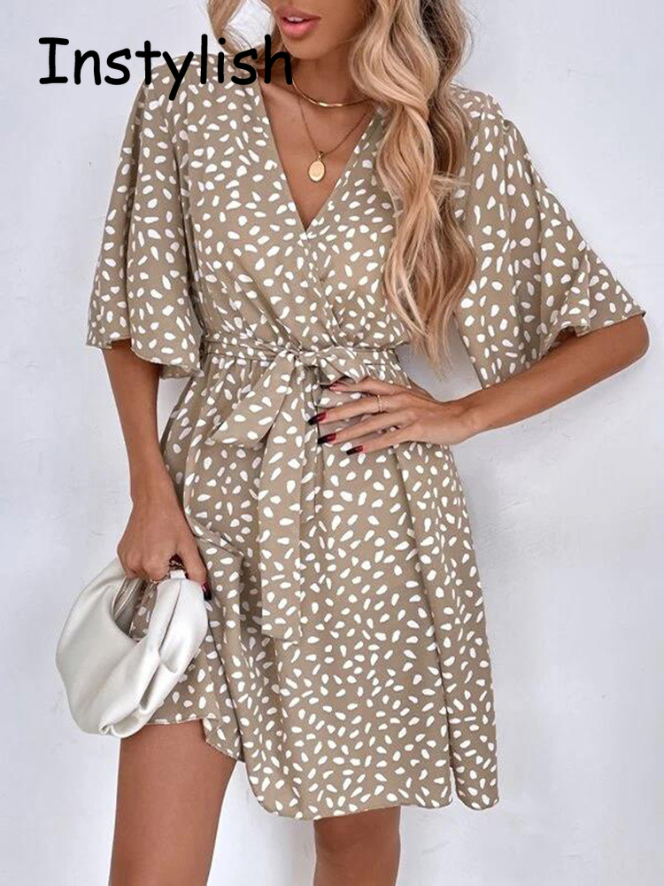 Casual Dot Print Mini Dress wi - French Vintage Floral Midi Dress recension och pris