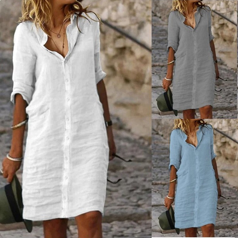 Loose Fit Button Down Midi Shi - Casual Loose Linen Shirt Dress recension och pris