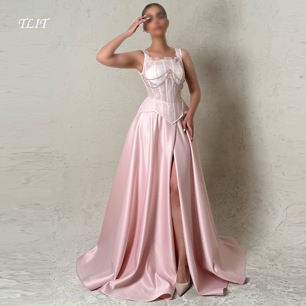 TLIT Elegant Baby Pink Silk Sa - Elegant Satin Evening Gown Split recension och pris
