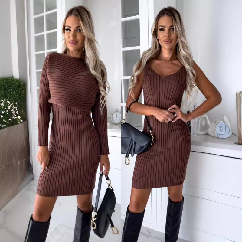 Autumn New Chic Sexy 2 Piece S - Bodycon Long Sleeve Ribbed Dress recension och pris