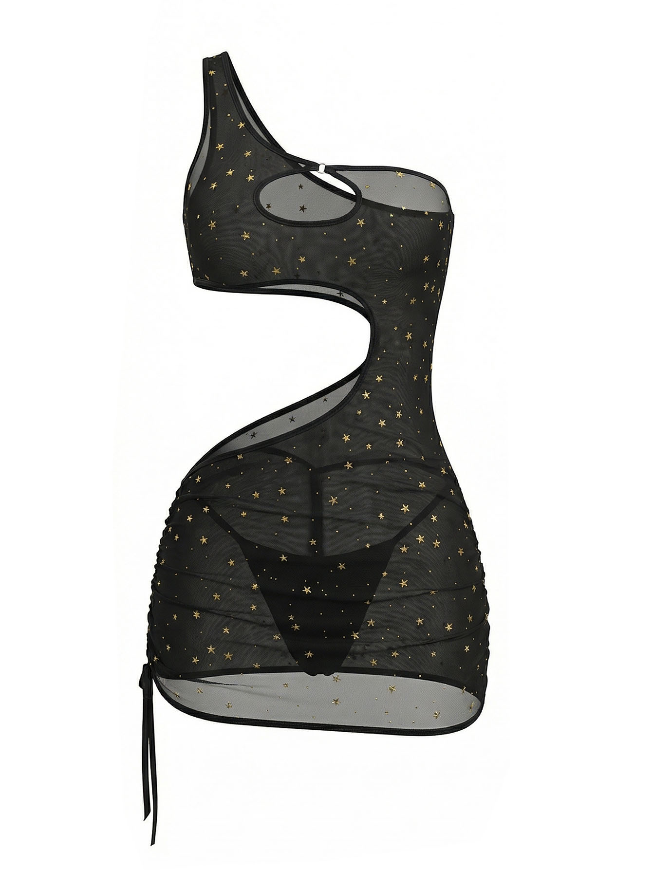Black One‑Shoulder Star Print  - Sexy Mesh Sheer Bodycon Dress recension och pris
