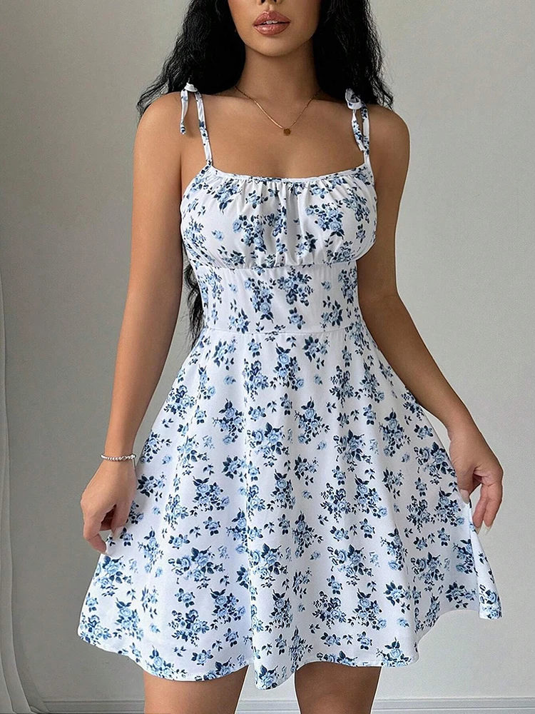 Women's Summer Floral Spaghett - French Vintage Floral Midi Dress recension och pris