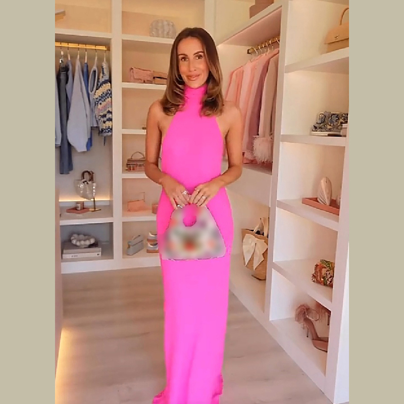 Women Halter Satin Maxi Dress  - Elegant Satin Evening Gown Split recension och pris