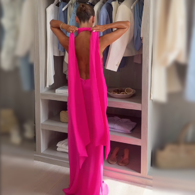 Women Halter Satin Maxi Dress  - Elegant Satin Evening Gown Split recension och pris