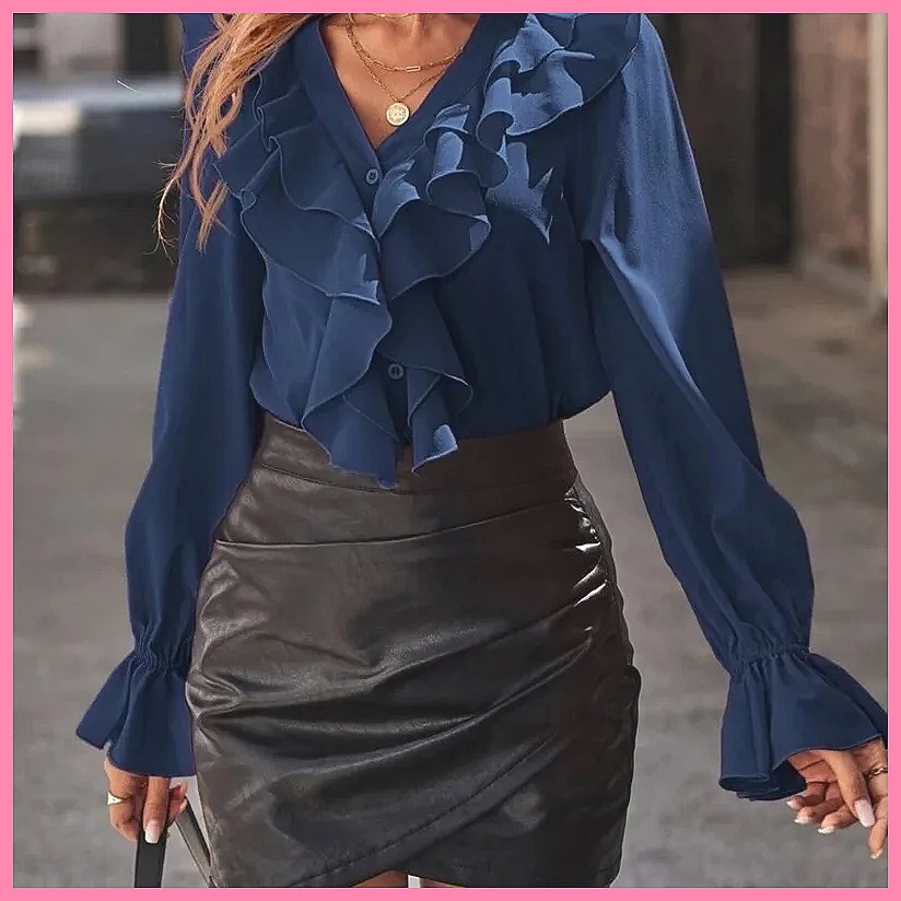 2025 Fashion V-Neck Ruffle Fla - Blouses recension och pris