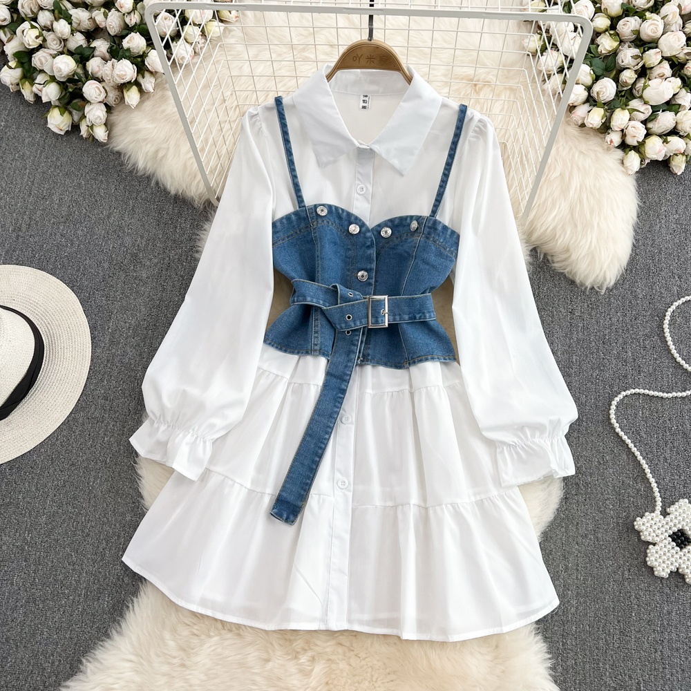 Retro Hong Kong Style Long Sle - Korean Style A Line Shirt Dress recension och pris