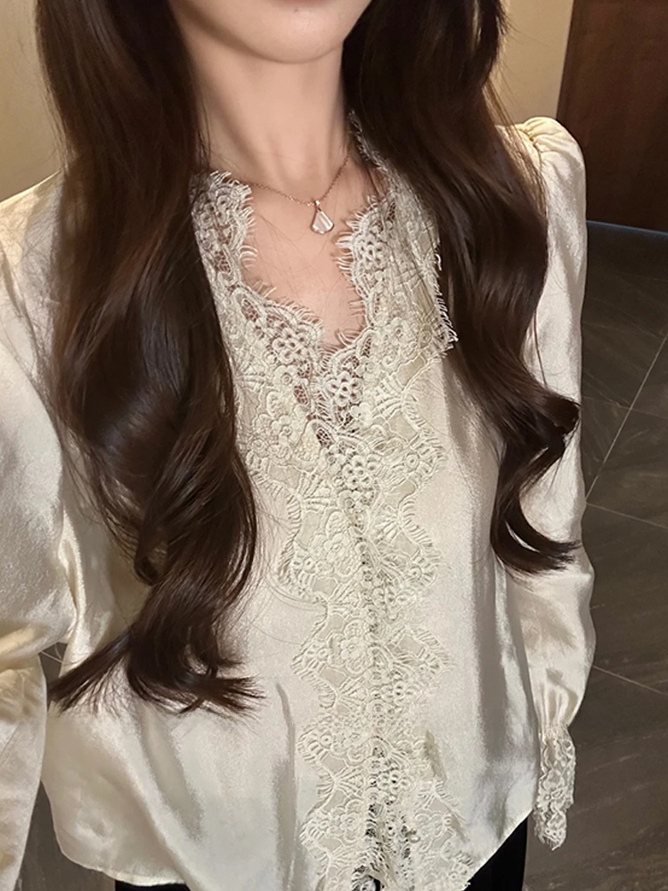 XZY Chic Lace Patchwork Silk S - Korean Style A Line Shirt Dress recension och pris