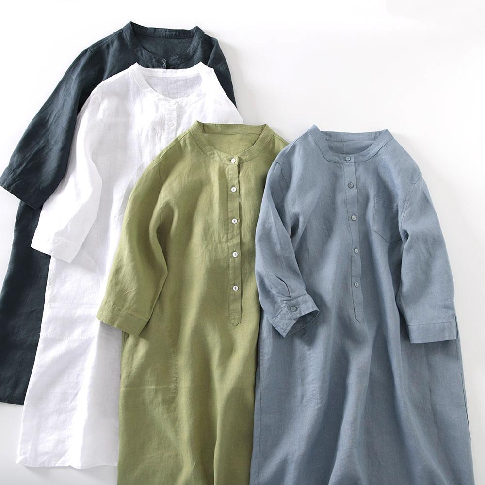 Outlet Japanese Style Linen Sh - Casual Loose Linen Shirt Dress recension och pris