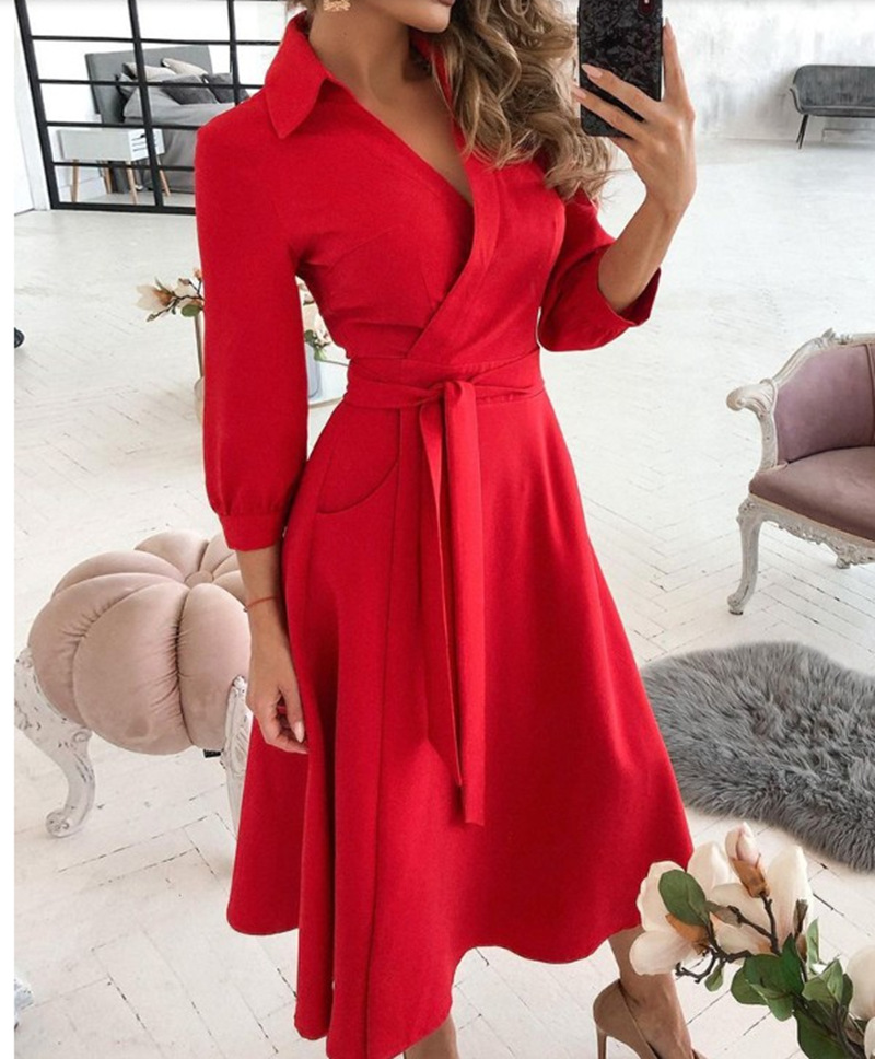 Women Print Dress Sexy V-Neck  - French Vintage Floral Midi Dress recension och pris