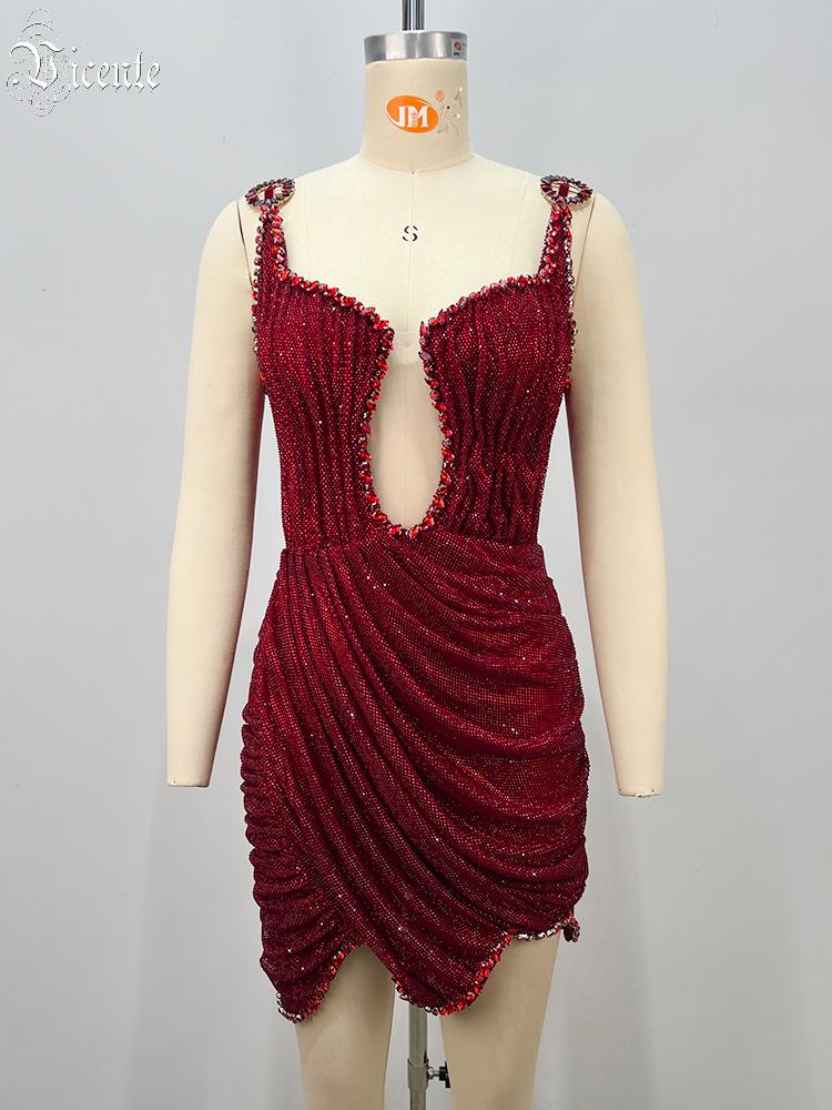VC 2026 Sexy Red Rhinestone Mi - Sparkly Rhinestone Club Party Dress recension och pris