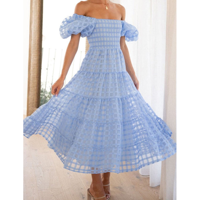 Elegant Off Shoulder Women's S - Off Shoulder Puff Sleeve Sundress recension och pris