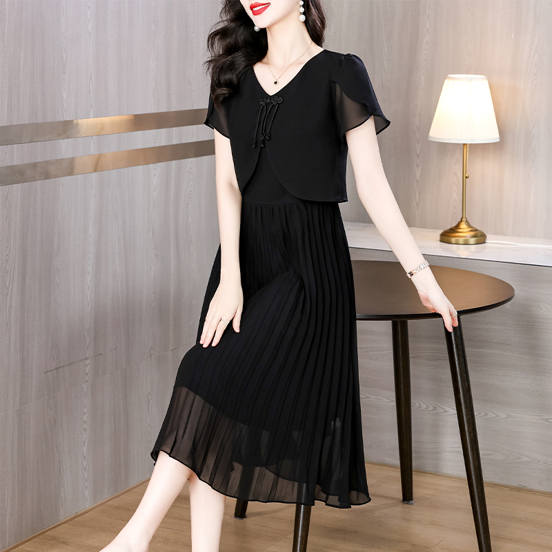 2025 Summer Solid Chiffon Casu - French Vintage Floral Midi Dress recension och pris